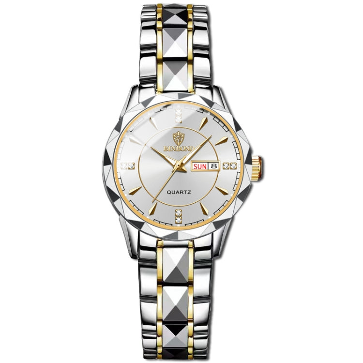 BINBONG B5552 Luminous Multifunctional Business Calendar Quartz Watch Female-Inter-gold-White
