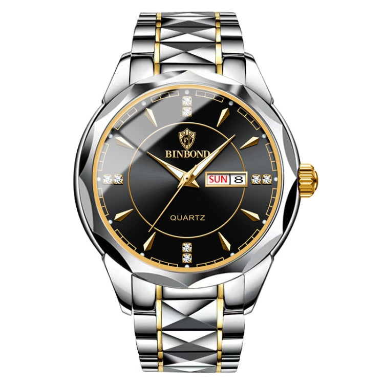 BINBONG B5552 Luminous Multifunctional Business Calendar Quartz Watch Inter-gold-Black