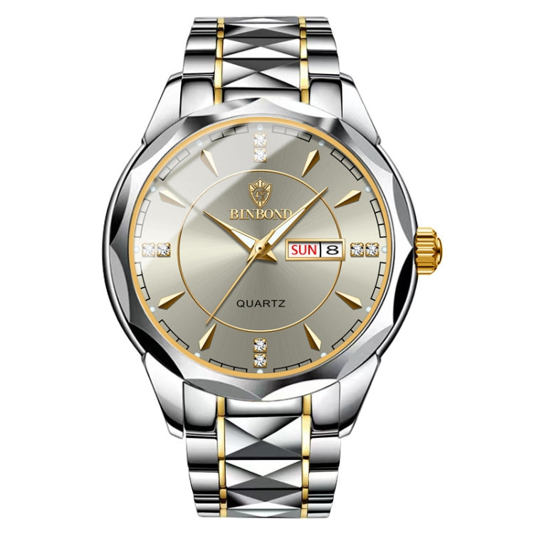 BINBONG B5552 Luminous Multifunctional Business Calendar Quartz Watch Inter-gold-Gray
