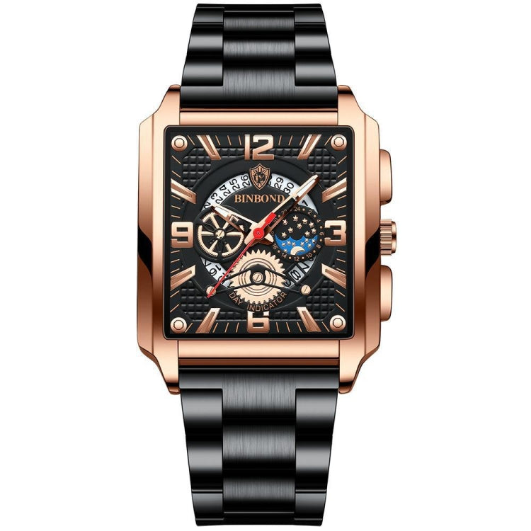 BINBONG Quartz Watch – Leather Black-Rose Gold-Black-Rose