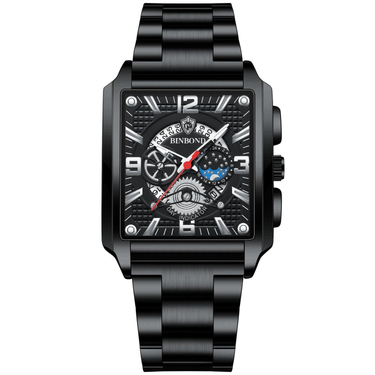 BINBONG B6575 Men Vintage Square Multifunctional Waterproof Luminous Quartz Watch, Black-Rose Gold-Black-Rose, Black-Black-Black-White, Black-Black-Black-Rose, Full Gold-Black, White-Black, Brown Leather-Rose Gold-Black, Black Leather-Rose Gold-Black... Black-Black-Black-White