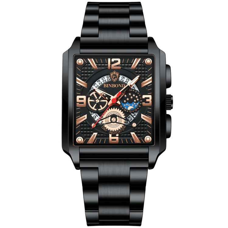 BINBONG B6575 Men Vintage Square Multifunctional Waterproof Luminous Quartz Watch, Black-Rose Gold-Black-Rose, Black-Black-Black-White, Black-Black-Black-Rose, Full Gold-Black, White-Black, Brown Leather-Rose Gold-Black, Black Leather-Rose Gold-Black... Black-Black-Black-Rose