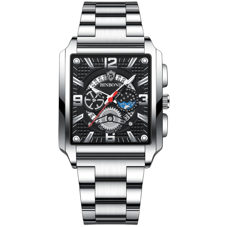 BINBONG B6575 Men Vintage Square Multifunctional Waterproof Luminous Quartz Watch, Black-Rose Gold-Black-Rose, Black-Black-Black-White, Black-Black-Black-Rose, Full Gold-Black, White-Black, Brown Leather-Rose Gold-Black, Black Leather-Rose Gold-Black... White-Black