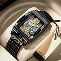 BINBOND B5011 Gear Hollow Outdoor Waterproof Luminous Men Business Watches Black Steel Steel Strap