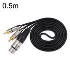 XLR Female To 2RCA Male Plug Stereo Audio Cable, Length:, 0.5m, 1m, 1.5m, 2m, 3m, 5m, 8m, 10m 0.5m
