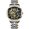 BINBOND 4010 Multifunctional Waterproof Hollowed Luminous Quartz Watch Inter-gold Black Surface