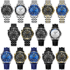 BINBOND B2820 Luminous 30m Waterproof Men Sports Quartz Watch, Inter-gold Black Surface, Inter-gold Blue Surface, Blue Silicon White Steel Blue