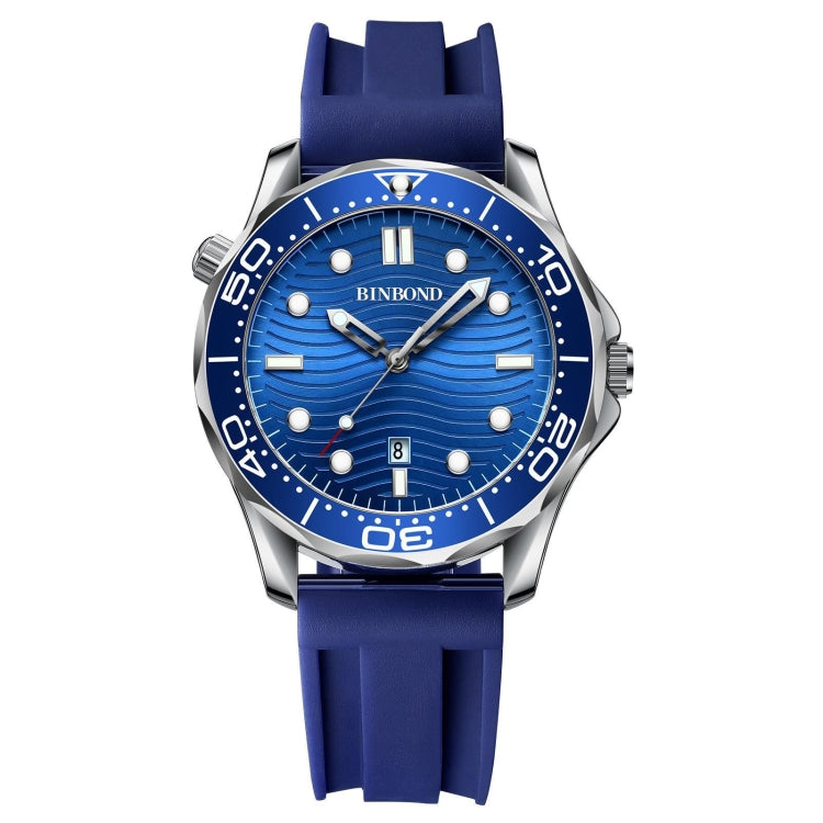 BINBOND B2820 Luminous 30m Waterproof Men Sports Quartz Watch, Inter-gold Black Surface, Inter-gold Blue Surface, Blue Silicon White Steel Blue Blue Silicon White Steel Blue