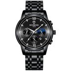 BINBOND B3591 30m Waterproof Luminous Calendar Men Watch, Black Steel-Black, Black Leather-White-Black, Brown Leather-White-White Black Steel-Black