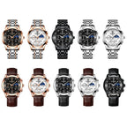 BINBOND B3591 30m Waterproof Luminous Calendar Men Watch, Black Steel-Black, Black Leather-White-Black, Brown Leather-White-White