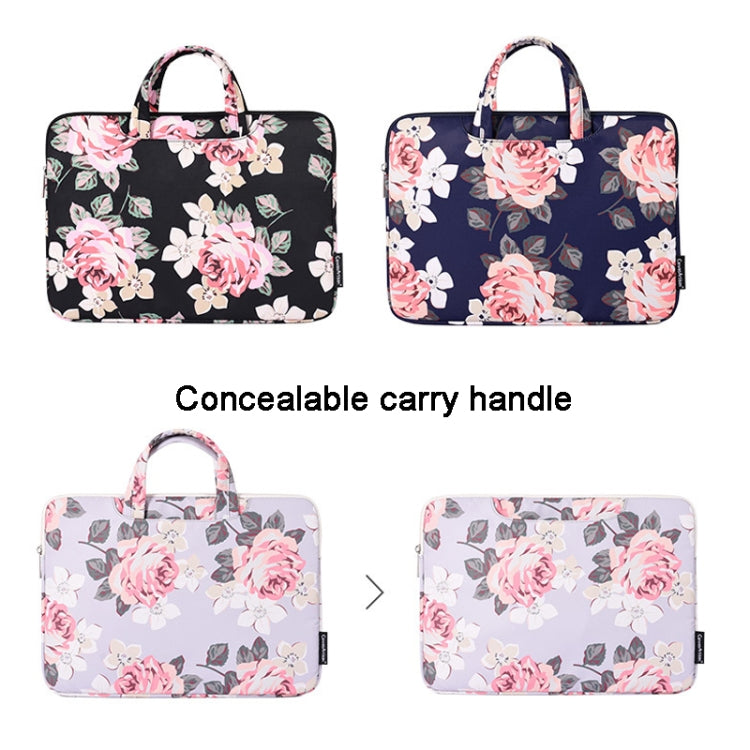 H40-B01 White Rose Pattern Laptop Case Bag Computer Liner Bag With Handle, 12 Inch, 13 Inch, 14 Inch, 15 Inch – Waterproof, Wear-resistant, Ultra-thin