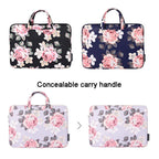 H40-B01 White Rose Pattern Laptop Case Bag Computer Liner Bag With Handle, 12 Inch, 13 Inch, 14 Inch, 15 Inch – Waterproof, Wear-resistant, Ultra-thin