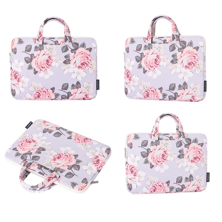 H40-B01 White Rose Pattern Laptop Case Bag Computer Liner Bag With Handle, 12 Inch, 13 Inch, 14 Inch, 15 Inch – Waterproof, Wear-resistant, Ultra-thin