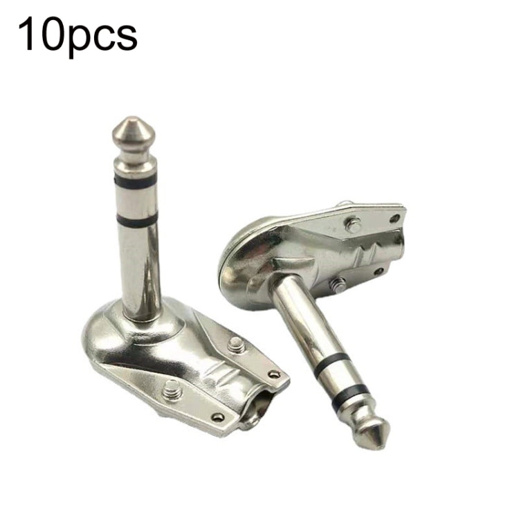 10pcs 6.35mm Right Angle Guitar Plug Audio Microphone Amplifier Connector, Mono, Binaural Binaural