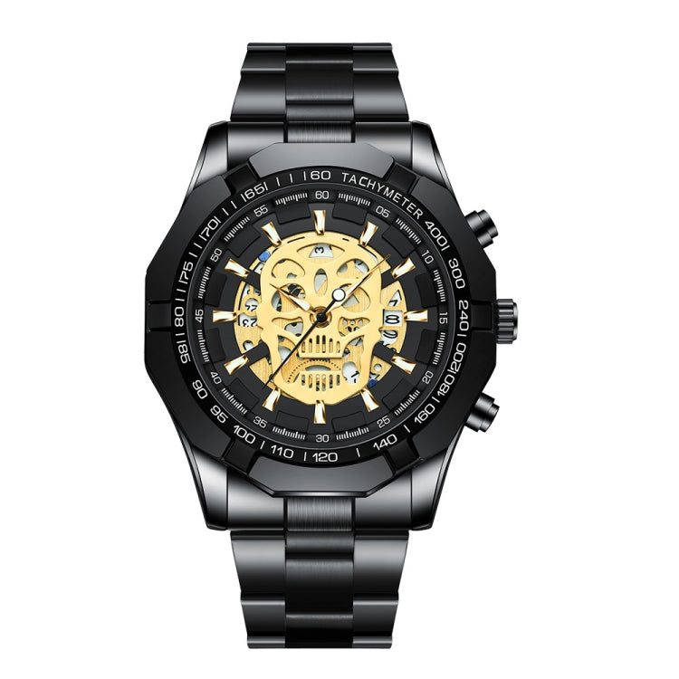 BINBOND S034 30M Waterproof Quartz Watch Skull Skeleton Luminous Watch Black Steel Black Gold Nail