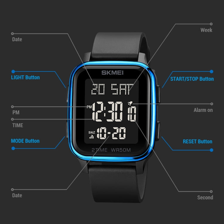 SKMEI 1858 Square Waterproof Digital Dual Display LED Luminous Watch, 1858 Red, 1858 Blue, 1858 Black, 1858 Rose Gold