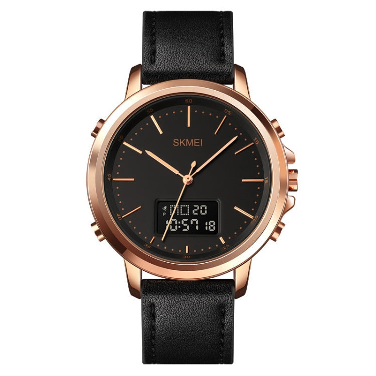 Watch – Leather (Black) Rose Gold Shell Black Machine