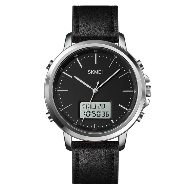 Watch – Leather (Black) Silver Shell White Machine