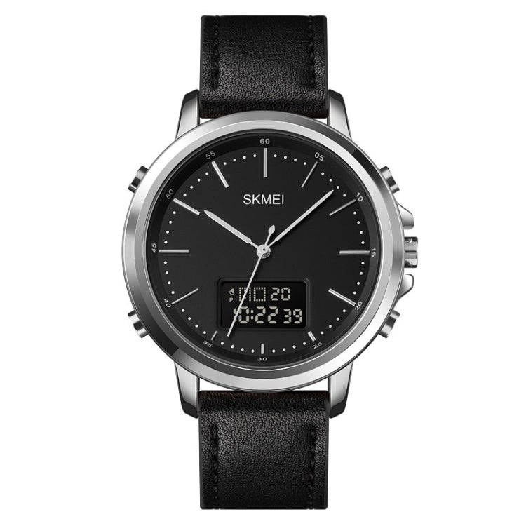 Watch – Leather (Black) Silver Shell Black Machine
