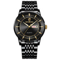 BINBOND B2077 30M Waterproof Quartz Luminous Watch Butterfly Buckle Men's Steel Belt Watch Black Steel-Black