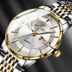 BINBOND B2077 30M Waterproof Quartz Luminous Watch Butterfly Buckle Men's Steel Belt Watch