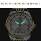 BINBOND B2077 30M Waterproof Quartz Luminous Watch Butterfly Buckle Men's Steel Belt Watch