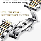 BINBOND B2077 30M Waterproof Quartz Luminous Watch Butterfly Buckle Men's Steel Belt Watch