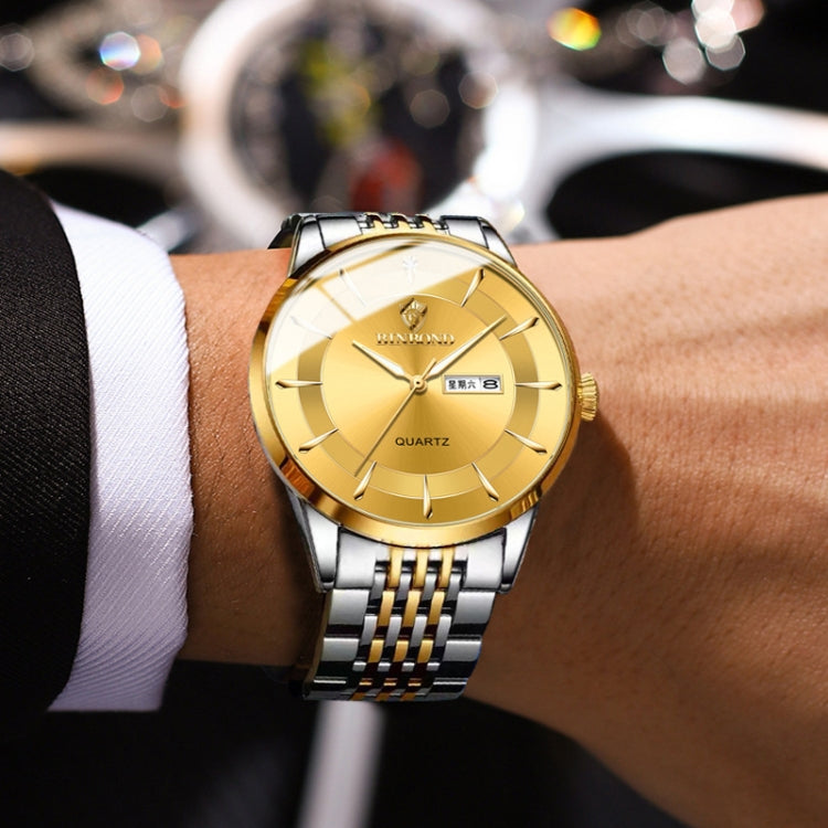 BINBOND B2077 30M Waterproof Quartz Luminous Watch Butterfly Buckle Men's Steel Belt Watch