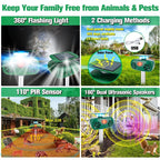 SK628 Solar Powered Animal Repeller 360 Degree Strobe Light Bird Repeller Ultrasonic Rat Repeller, Bird Repeller