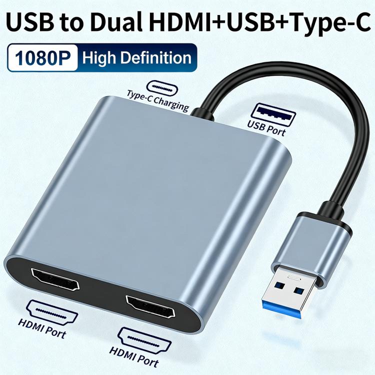 USB 3.0 To Dual HDMI, USB, USB-C / Type-C High Definition Converter 4K USB Same Screen Extender, USB 3.0 To Dual HDMI – Aluminum Alloy, 4K