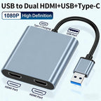 USB 3.0 To Dual HDMI, USB, USB-C / Type-C High Definition Converter 4K USB Same Screen Extender, USB 3.0 To Dual HDMI – Aluminum Alloy, 4K