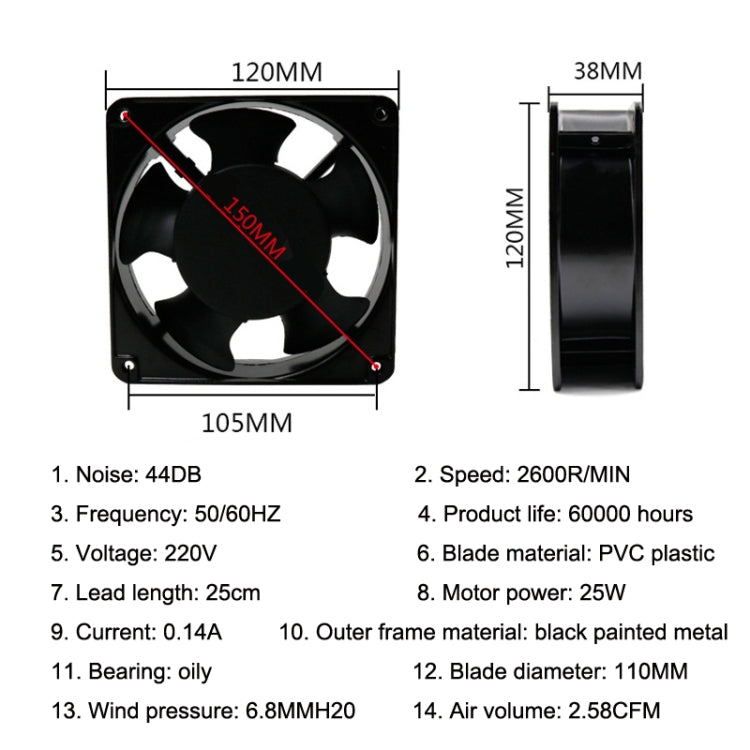 12cm 220V Cabinet Solder Smoke Exhaust Cooling Fan, 220V – Durable Build, Easy to Use