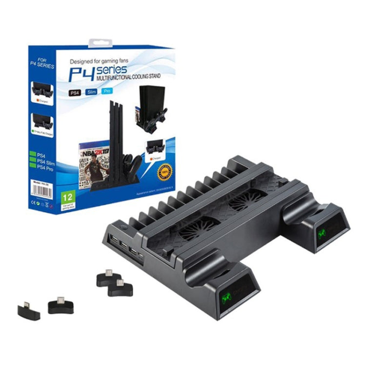 For PS4 / PS4 Slim / PS4 Pro Cooling Fan Stand Console Vertical Stand Cooler with Dual Controller Charger, JL-P1908 JL-P1908