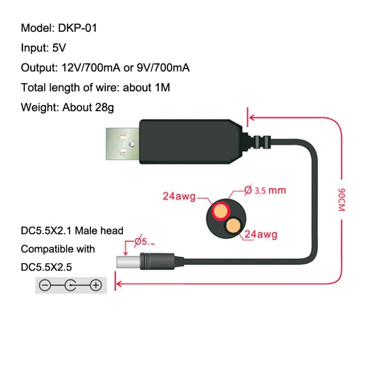 USB Booster Cable Mobile Power Router Power Cord, 2pcs DC 5v to 9v, 2pcs DC 5v to 12v – TPU