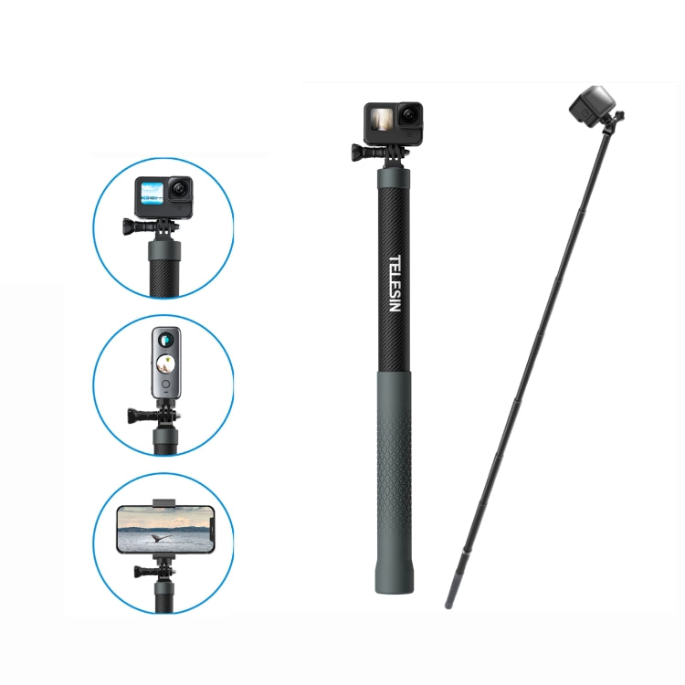TELESIN 3M Carbon Fiber Selfie Stick Monopod With 1/4 Screw For DJI, Insta360, GoPro and Other Action Cameras, 3m 3m