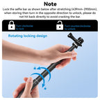 TELESIN 3M Carbon Fiber Selfie Stick Monopod With 1/4 Screw For DJI, Insta360, GoPro and Other Action Cameras, 3m