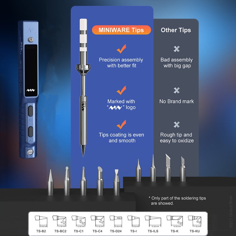 MINIWARE TS101 PD DC Soldering Iron 90W Portable Soldering Pen, With BC2 Soldering Iron Head, With B2 Soldering Iron Head, With I Soldering Iron Head, With KU Soldering Iron Head, With K Soldering Iron Head, With D24 Soldering Iron Head                ...