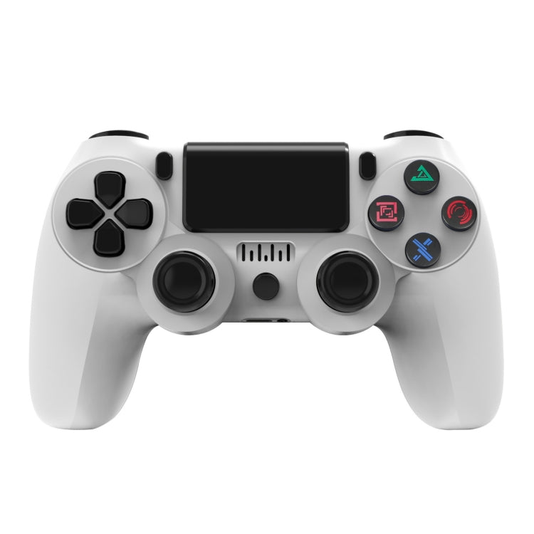 For PS4 Wireless Bluetooth Game Controller With Light Strip Dual Vibration Game Handle, White, Black, Red, Blue, Green, Rose Red, Letter, Line, Fire Ghost, Cartoon, Hulk, Skeleton, Gear, Lightning, Flame, Cloud, Burst, Wood Grain, Star Red             ... White