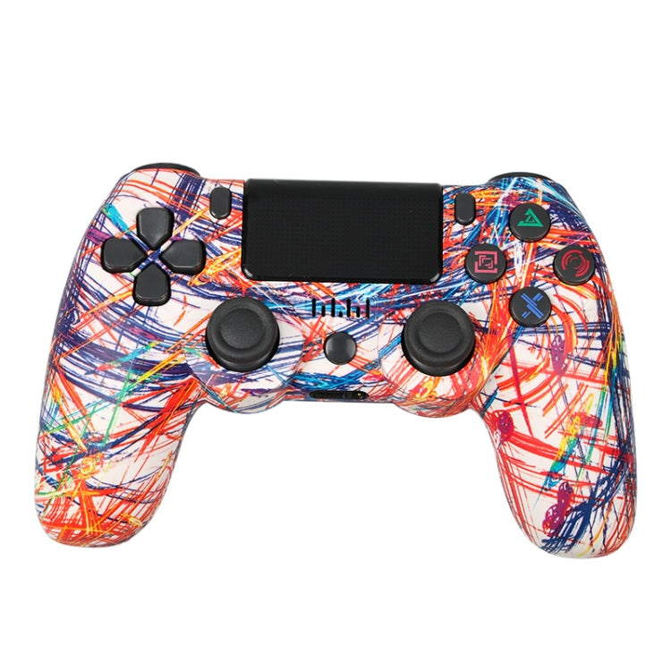 For PS4 Wireless Bluetooth Game Controller With Light Strip Dual Vibration Game Handle, White, Black, Red, Blue, Green, Rose Red, Letter, Line, Fire Ghost, Cartoon, Hulk, Skeleton, Gear, Lightning, Flame, Cloud, Burst, Wood Grain, Star Red... – Bluetooth Line