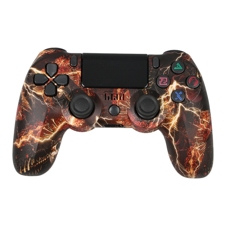 For PS4 Wireless Bluetooth Game Controller With Light Strip Dual Vibration Game Handle, White, Black, Red, Blue, Green, Rose Red, Letter, Line, Fire Ghost, Cartoon, Hulk, Skeleton, Gear, Lightning, Flame, Cloud, Burst, Wood Grain, Star Red... – Bluetooth Fire Ghost