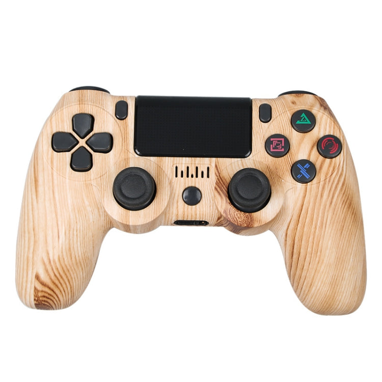 For PS4 Wireless Bluetooth Game Controller With Light Strip Dual Vibration Game Handle, White, Black, Red, Blue, Green, Rose Red, Letter, Line, Fire Ghost, Cartoon, Hulk, Skeleton, Gear, Lightning, Flame, Cloud, Burst, Wood Grain, Star Red... – Bluetooth Wood Grain
