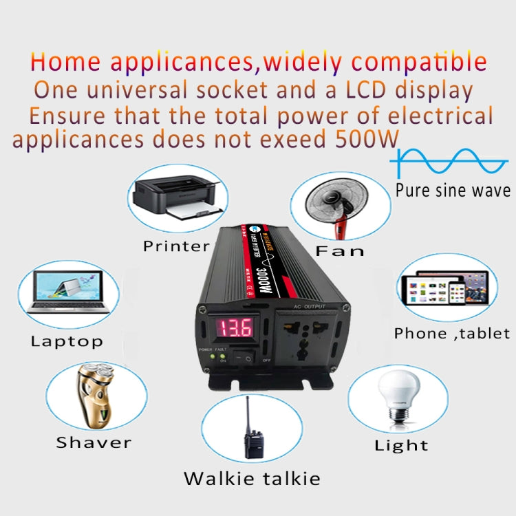 High Power Car Sine Wave Inverter Power Converter, 3000W (Actual 500W) 12V to 220V, 3000W (Actual 500W) 24V to 220V, 3000W (Actual 500W) 48V to 220V, 3000W (Actual 500W) 60V to 220V, 4000W (Actual 800W) 12V to 220V, 4000W (Actual 800W) 24V to 220V......
