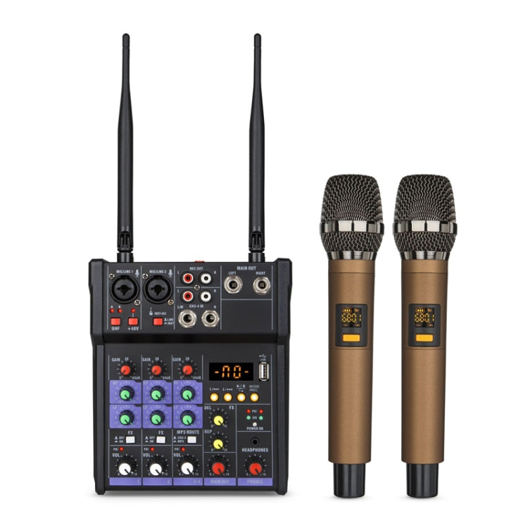 G4-M1 4-way Mixer with Wireless Microphone Effect Device Small K Song Recording Bluetooth Mixer, 4-way 4-way