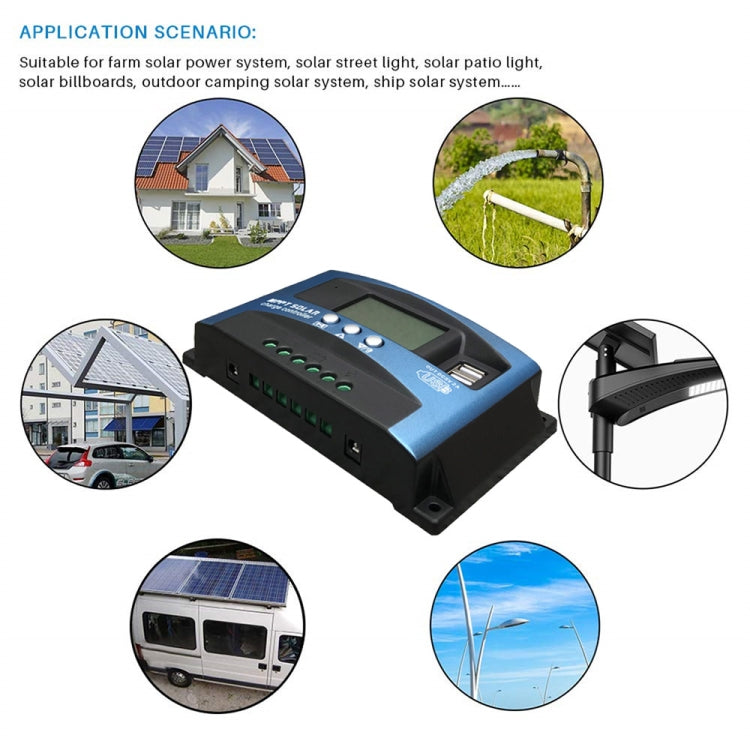 YCX-003 30-100A Solar Charging Controller with LED Screen & Dual USB Port Smart MPPT Charger, 12/24V 30A, 12/24V 40A, 12/24V 50A, 12/24V 60A, 12/24V 100A, 12/24/36/48/60V 100A