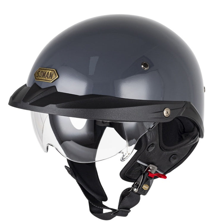 SOMAN Motorcycle Half Helmet Adjustable Helmet With Inner Mirror, M, L, XL, XXL – Durable Build, Easy to Use XL Cement Gray with Transparent Mirror