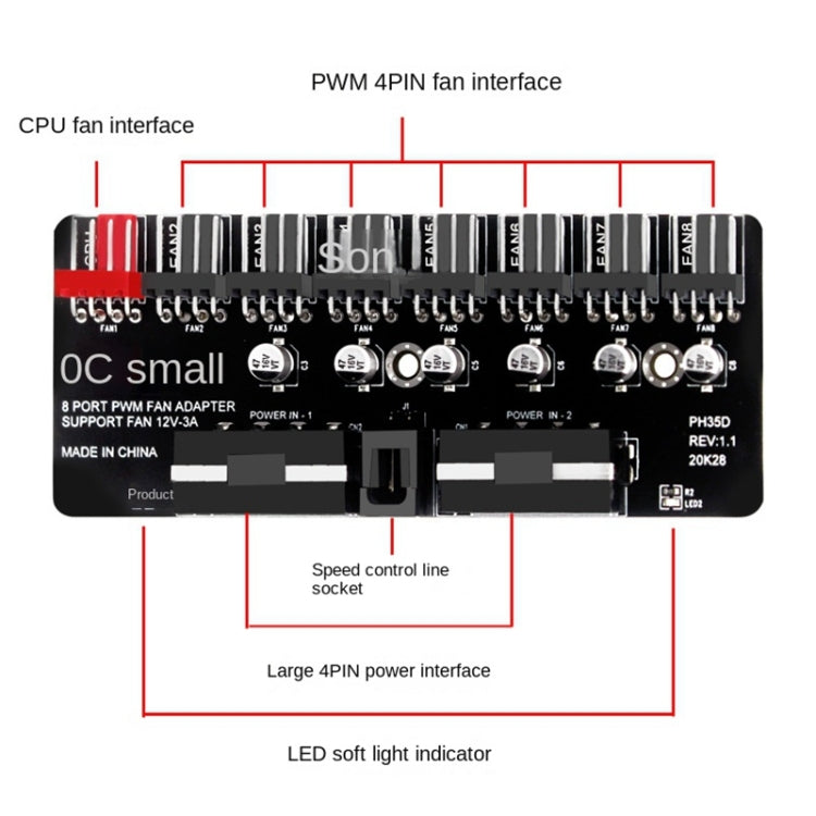 PWM Fan Hub Computer CPU Fan Extender, PH35D – TPU