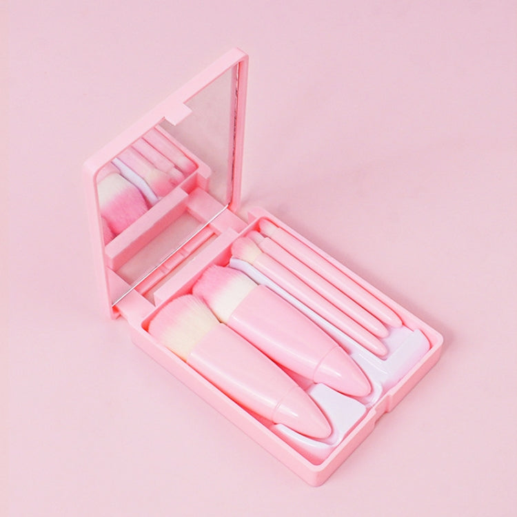 5pcs/Set Medium Portable Makeup Brush Set With Mirror Mini Multifunctional Makeup Brush, Brown, Rose Red, Pink, Fluorescent Green – Durable Build, Easy to Use