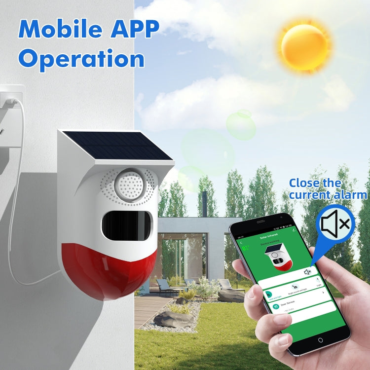 Infrared Motion Detector Solar Outdoor PIR Wireless Strobe Siren Detector Sound Alarm, CT80R USB Upgrade Model