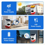 Infrared Motion Detector Solar Outdoor PIR Wireless Strobe Siren Detector Sound Alarm, CT80R USB Upgrade Model