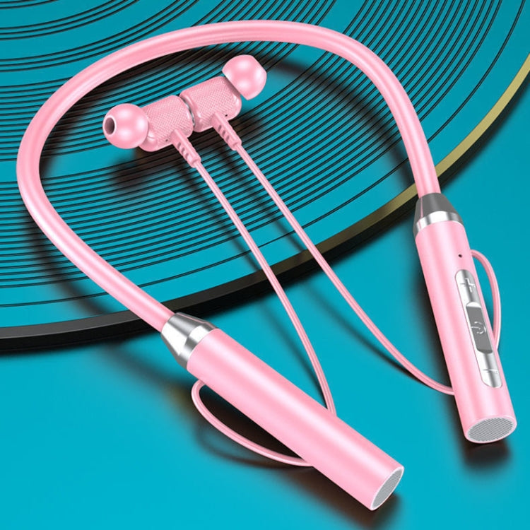 Wireless Hanging Neck Long Battery Life Sports Binaural Bluetooth Headset Pink OPP Bag